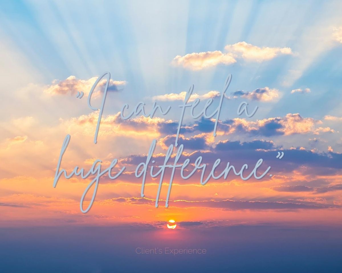 Sunrise clouds with the words 'I can feel a huge difference'